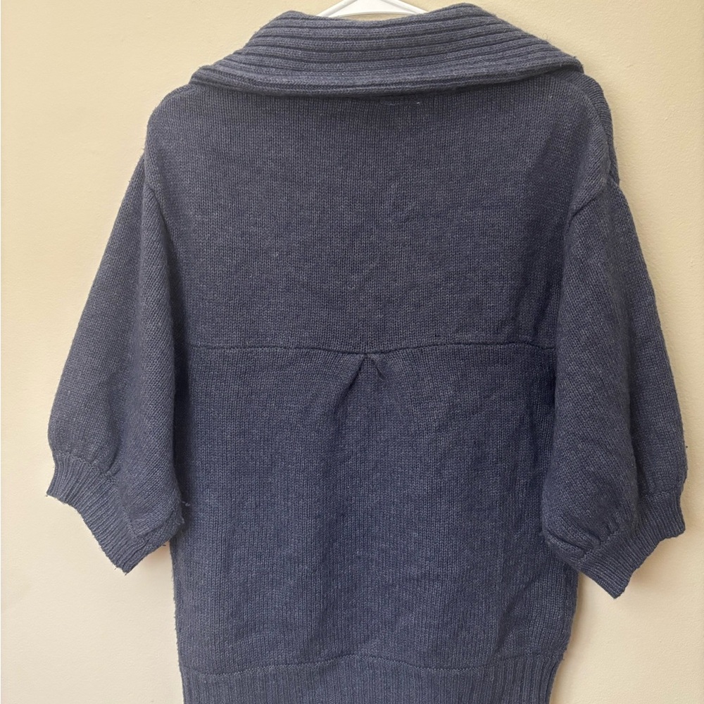 M Rena Blue Knit Button Cardigan Shawl Collar Short Sleeve Sweater Boho Cozy - Picture 2 of 5
